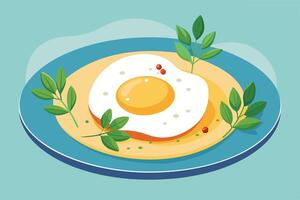 Delicious Sunny-Side Up Egg on a Plate with Fresh Herbs, Bright Morning Meal Illustration - Professional digital artwork with vibrant colors and detailed composition vector