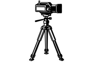 Classic Black and White Camera on Tripod, Professional Filmmaking Equipment, Vintage Style, Dramatic Lighting, Studio Setup, Cinematic Mood vector