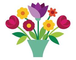 Vibrant Spring Flowers in a Teal Vase A Cheerful, Colorful Bouquet of Tulips and Daisies vector