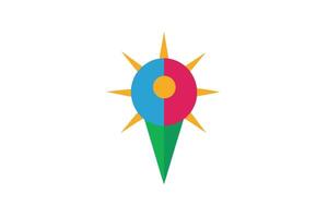 Vibrant Sunburst Location Marker A cheerful, colorful graphic design element for maps, websites, and branding vector