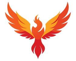 Majestic Fiery Phoenix Soaring Gracefully Against a White Background, Symbolizing Rebirth and Hope - Professional digital artwork with vibrant colors and detailed composition vector