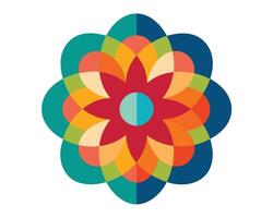 Vibrant Abstract Flower Mandala Design, Joyful Circular Pattern with Bold Colors on White Background - Professional digital artwork with vibrant colors and detailed composition vector