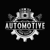 Automotive logo. Piston and spark plug elements as an icon for a car or motorcycle repair shop. vector