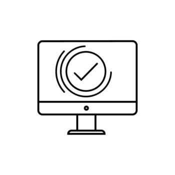 computadora con cheque marca icono terminado blanco fondo, línea estilo, ilustración vector