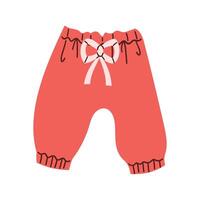 Cotton fabric pant for baby girls or boys. Fashion flat template . Red color Pant trousers collection basic apparel design mock up. vector