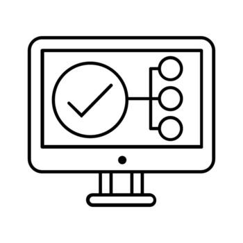 computadora pantalla con cheque marca icono terminado blanco fondo, línea estilo, ilustración vector