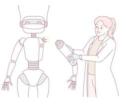 A Robot and a Scientist Engaging in Collaborative Efforts on CuttingEdge Technology vector
