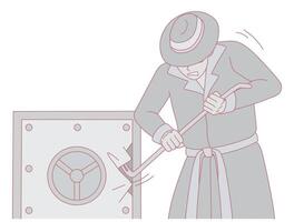 An Intruder is Attempting to Break into a Safe Using a Crowbar for Illicit Gain and Theft vector