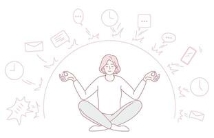 Meditation and Balance Amidst Daily Tasks for a Harmonious Lifestyle Filled with Growth and Peace vector