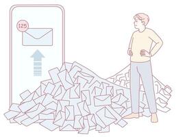 Person overwhelmed by a pile of emails vector