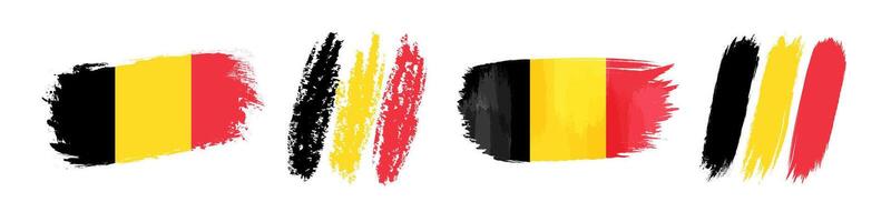 Set of artistic hand drawn style shapes in the colors of Belgian flag. Creative flags of Belgium. vector