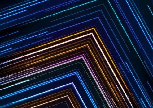 Retro tech abstract colorful background with neon laser arrows vector