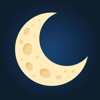 Crescent Moon Flat Illustration with Craters on Night Sky Background vector