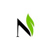 A logo with a leaf and a letter n vector
