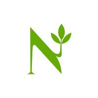 A green leaf and letter n logo vector