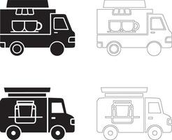 coffee day mobile coffee truck icon set single and double cup solid and outline silhouettes vector