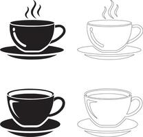 coffee day coffee cup icon set hot and cold silhouettes filled and outline vector