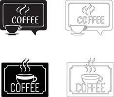 coffee day coffee signage icon set with speech bubble and rectangular sign solid and outline steaming cup silhouettes vector