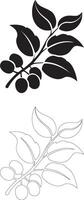 coffee day coffee plant branch icon set with leaf and berry silhouettes solid and outline vector