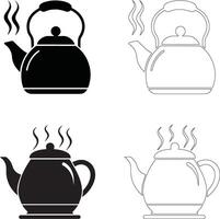coffee day coffee pot icon set steaming solid and outline silhouettes vector