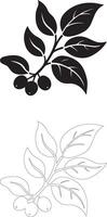 coffee day coffee branch icon set solid and outline silhouettes with leaves and berries vector