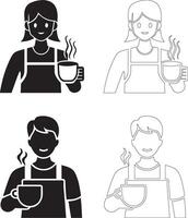 coffee day barista icon set with steaming coffee cup silhouettes and outline graphics vector