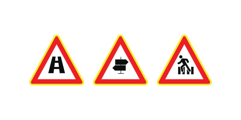 black and yellow warning signs with diagonal lines. Attention, danger or caution sign, construction site signage