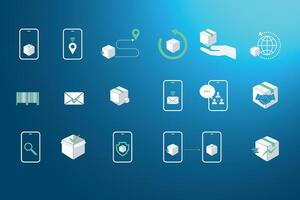 Transport Icon Set, Search Symbol Outline, Parcel Delivery Icon Set, Courier Service, Order Tracking, Box, Parcel Protection,You Can Easily Change Color. vector