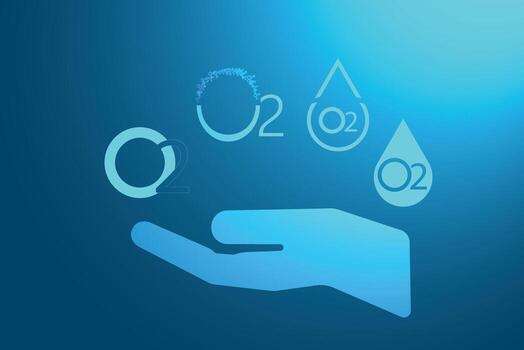 Oxygen molecule icon O2 floating above palm. Isolated on dark blue vector