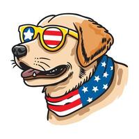 Labrador Retriever wearing yellow sunglasses american flag bandana for the 4th of July vector