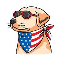 Dog wearing sunglass and american flag bandana illustration for the 4th of July independence day and patriotism symbol vector