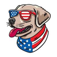 Dog wearing american flag bandana and sunglasses illustration for the 4th of July, independence day, freedom day, patriotism symbol vector