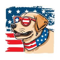 Dog wearing american flag sunglasses and bandana american backgroundfor the 4th of July patriotism symbol. vector