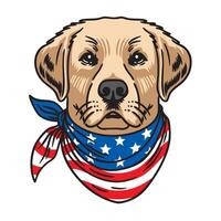 Dog Labrador Retriever wearing american flag bandana illustration for the 4th of July patriotism symbol vector