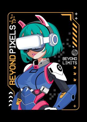 Anime girl manga style. Beyond Limit Tokyo Japan anime girl poster with concept of virtual reality, cyberpunk. Japanese y2k illustration.