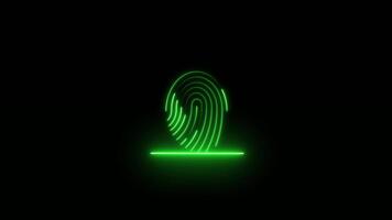 Neon green color fingerprint scanner icon animation isolated on black background video