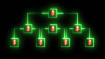 Glowing neon line dollar sign hierarchy monogram chart animation isolated on black background video