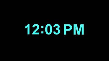 Digital clock displays 12 PM counting down animation isolated on black background video