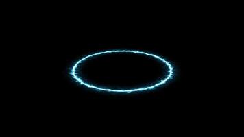 Glowing neon circle LED screens projection technology animation isolated on black background video
