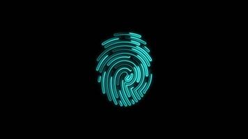Neon fingerprint icon cyan color glowing animation isolated on black background video