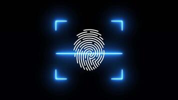 Glowing neon icon, fingerprint scanning icon animation Isolated on Black Background video