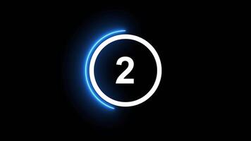 Circle neon countdown timer five seconds animation from 5 to 0 second isolated on black background video