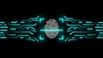Internet security and technology fingerprint scanning animation isolated on black background video