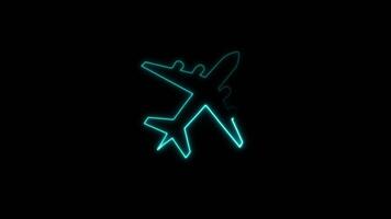 Neon Light airplane icon Animation isolated on Black Background video