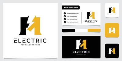 Initial letter M logo design template with lightning with business card design vector
