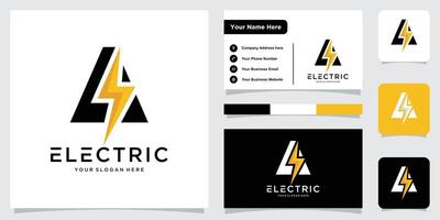 Initial A logo design template with lightning with business card design vector