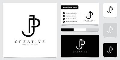 Initial Letter JP or PJ logo design template with business card design. vector