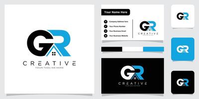 Initial Letter GR or RG logo design template with business card design vector