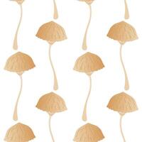 Seamless pattern with delicate forest mushrooms in beige tones. Clean white background and gentle texture. Ideal for eco packaging, minimal autumn print, fall banner or modern fabric vector