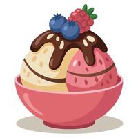 Melting scoop of vanilla ice cream with mixed berries illustration design vector